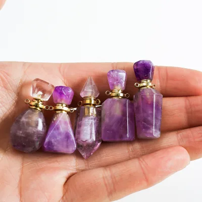 Mini Amethyst Perfume Bottle Necklace Crystal Necklace Gemstone Crystal Bottle Oil Perfume