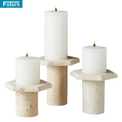 Travertine Marble Stone  Modern Luxury Marble Stone Candle Stick Stand Holders Home Decoration Accessories