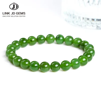 JD Vintage Elegant Exquisite Jasper Beaded Elastic Strand Bangles 6mm 8mm 10mm Natural Hetian Green Jade Stone Engagement Gift