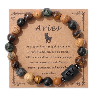 12 Zodiac Star Signs Bracelet for Men Women 8mm Tiger Eye Natural Stone Beaded Horoscope Stretch Bracelets Gifts