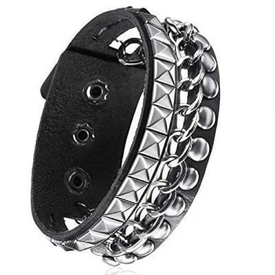 HW Hot Selling Fashionable Multi Layer Wide Leather Bracelet Punk Domineering Rivet Wrist Strap Unique Wristband