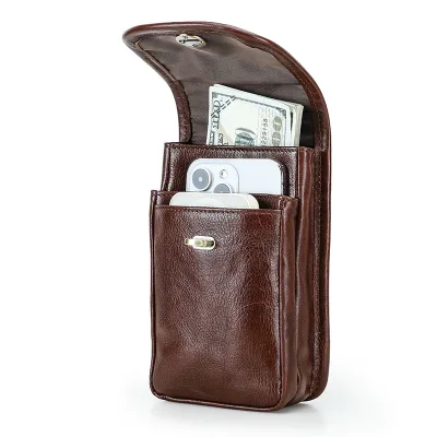 Flip Magnetic Closure Leather Cellphone Holster Waist Hanging Phone Carrier Bag Fit iPhone 18/17/15/16 Pro Max Large Smartphone