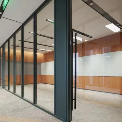 Sustainable Material Furniture Movable Glass Partition Wall Tempered Glass Use for Office Interior Division