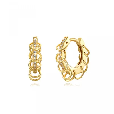 Minimalist Gold Tone Multilayer Rings Zircon Clip on Earrings for Women Wear