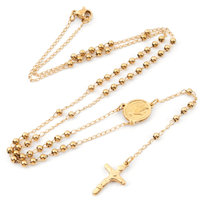Stainless Steel Religious Long Rosaries Virgin Mary Cross Pendant Catholic Rosary Necklace
