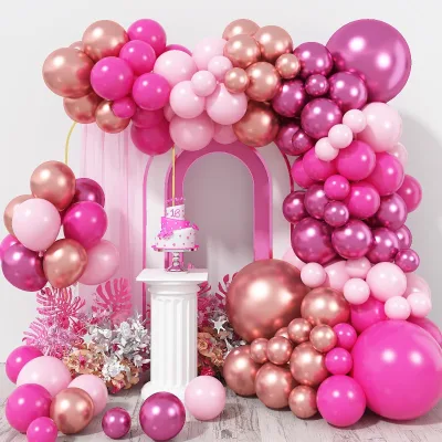 JYAO Pink Rose Gold Balloon Garland Arch Kit 125 Pcs Hot Pink Pastel Baby Pink Metallic Baby Shower Party Decorations