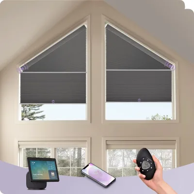 Smart Angled Built-In Plain Motorized Honeycomb Blinds Compatible with Alexa Google for Home