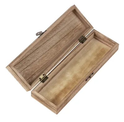 Antique Desk Wooden Pen Pencil Box Burnt Color Wood Storage Box
