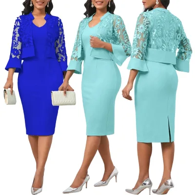 Plus Size Mother of the Bride Dresses Church Suits Groom Attire Lace Jacket Formal 2 Piece Outfits Wedding Guest Dress