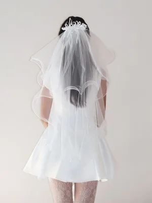 White Bridal Satin-trimmed Veil Ethereal Face-covering China ODM Wedding Studio Photo Prop Accessory