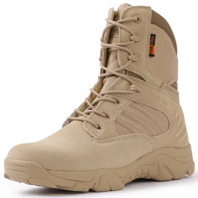 ZJFIT Men Winter Desert Tactical Hiking Boots Black Suede Leather & Nylon Upper Rubber Outsole