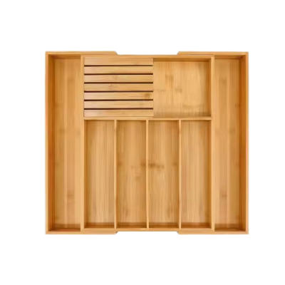 Rectangular Bamboo Flatware Utensil Cutlery Storage Expandable Organizer Removable Adjustable Dividers Lacquer