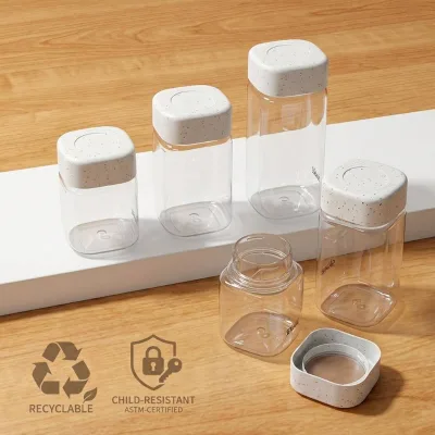 Custom Capsule Bottle Packaging Recycled Plastic Jars 220ml 150ml 60ml Child Proof Supplement Packaging