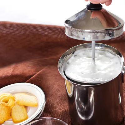 Wholesale Warm & Cold Milk Foamer 400ml/800ml Manual Hand Handheld Stainless Steel Milk Frother Steamer