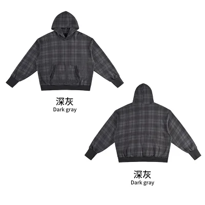 New Arrival Heavy Weight 400gsm 100% Cotton French Terry Checked Sweatershirt and Pants Digital Print Oversized Causal Tracksuit