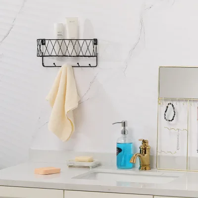 Custom Metal Welded Wire Storage Basket With Hanger Gold Color Shampoo Storage Shelf for Bathroom