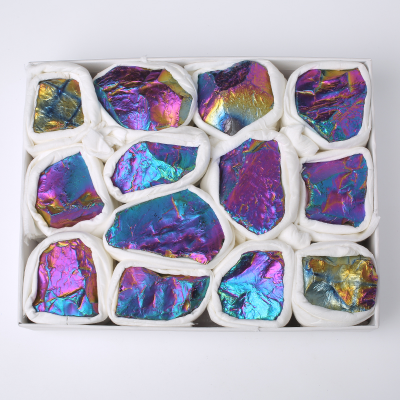 Wholesale Feng Shui Style Natural Gem Rough Healing Stones Electroplated Aura Quartz Crystal Set Box Polished for Gifts