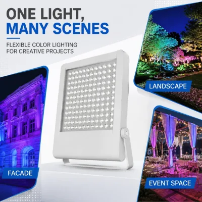 High Bright RGB Flood Light Anti Glare 3000K IP67 50000 Hours L80B10 Adjustable Mounting Bracket for Hotel Bridge Plaza