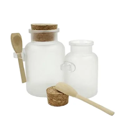 OEM Frosted Empty Bath Salts Jars with Cork and Spoon  Powder Body Butter Storage Canisters Cans Pots Tins Bottles Containers