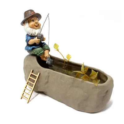 Garden Gnomes Statue Gnome Decorations Fishing Gnome Statue Outdoor Garden Decor, Fishing Guy for Waterfalls or Koi Pond Decor