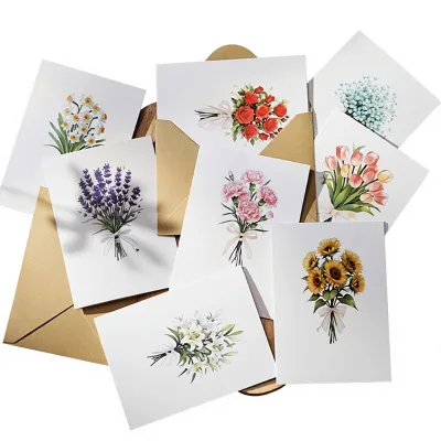 New Style Bouquet Greeting Card Envelope High-End Blessing Mothers Day Valentines Day Christmas Birthday Folded Message White