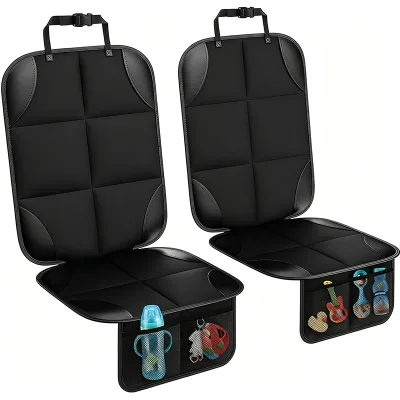 Waterproof Polyester Fabric Car Seat Cover for Children Baby Seats Thick Pad Anti-Slip Back Adjustable Strap 2 Storage Bags