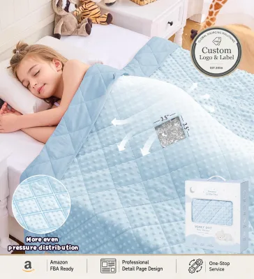 Kids Weighted Blanket Minky Dot Soft Quilted Heavy Blanket Glass Beads Pressure Four Seasons 100% Polyester Customizable Calming