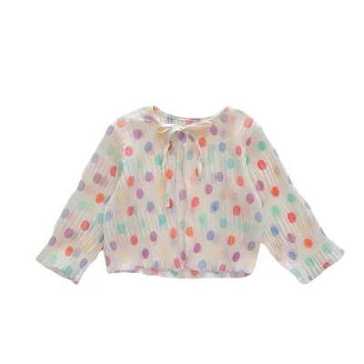 2023 Summer Children's Sunscreen Clothing Rainbow Polka Dot Girl's Lace up Cardigan for Baby Girls