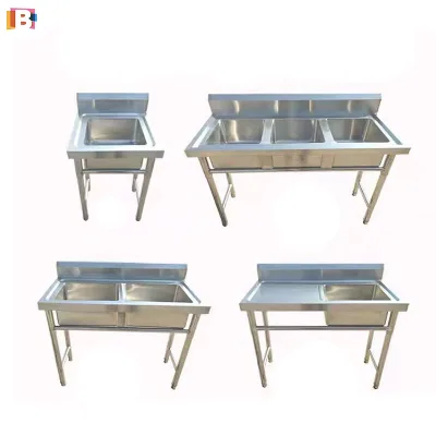 Commercial Stainless Steel Sink With Double Grooves for Use in Hotel Kitchens