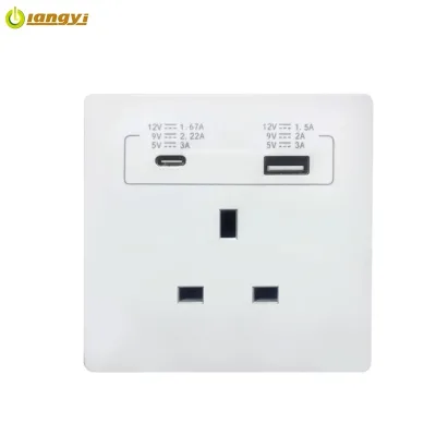 UK USB Type a and Type C 13A 3 Holes Wall Extension Socket With 2 USB Ports