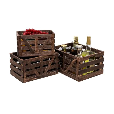 Factory Wholesale Customized Set of 3 Decorative Nesting Wooden Storage Container Wood Fruit Crates Decorative Carved Wooden Box