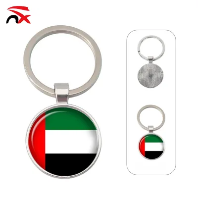 UAE Flag Round Keychain National Country Emblem Pendant Key Ring Durable Metal Key Chain Bags Keys Backpacks UAE National Day