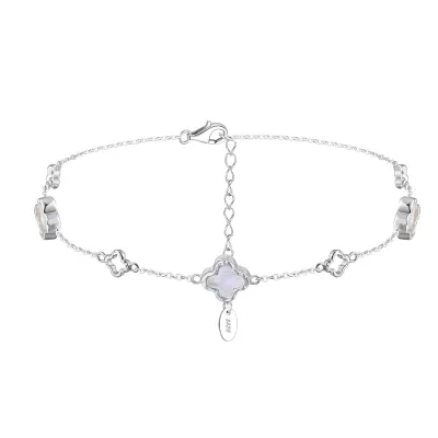 Beach Holiday New Hollow Flat White Shellfish Four-leaf Clover Lucky Women's Sterling Silver Gold Plated Bohemian Anklet