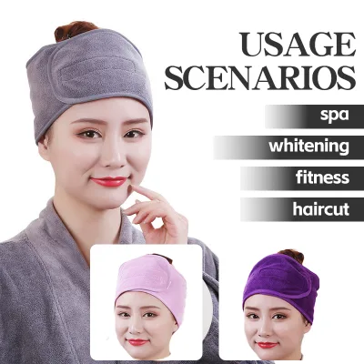 Wide Microfiber Spa Headband Custom Printed Logo Adjustable Facial Head Wrap for SPA Skin Treatment Makeup Haircut