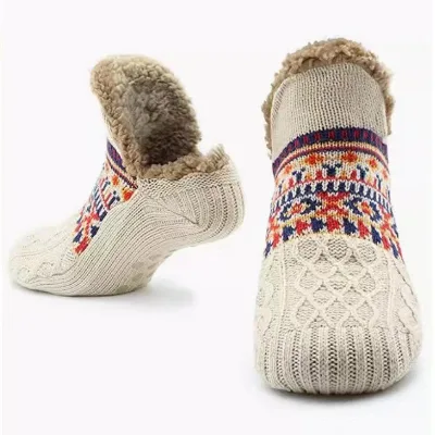 Y-Z Crochet Thick Fleece Lining Warm Home Floor Slipper Socks Men Non-slip Warmer Christmas Silpper Socks with logo