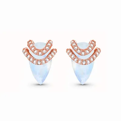 8*12mm Tear Drop Natural Moonstone Studs Rose Gold Plated 925 Sterling Silver Jewlery