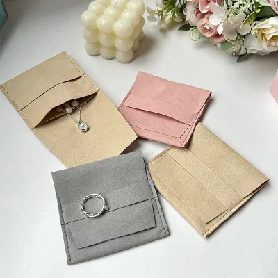 Velvet Microfiber Jewelry Storage Bag for Necklace Bracelet Ring Portable Envelope Design Screen Printed Wholesale Factory