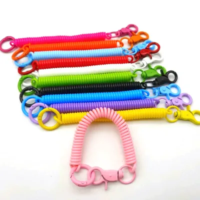 Retractable Coil Spring Keychain With Lobster Clasp Spiral Wrist Coil Elastic Anti-Lost Carabiner Stretch Key Cord Rope