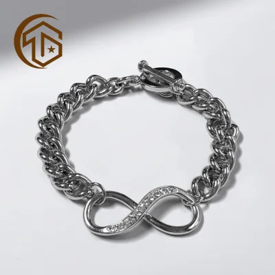 Fashion Accessories Jewelry Custom for Women Chunky Cuban Chain 925 Sterling Silver Infinity Symbol Charm Bracelets Bulk Gift