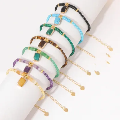 Women's Natural Stone Amethyst Bracelet square Stone Pendant Bracelet Women's Yoga Bracelet