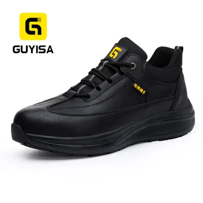 GUYISA Black New Fashion Safety Shoes Waterproof Microfiber Leather Steel Toe Safety Shoes for Men