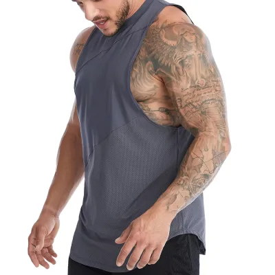 High Quality Custom Logo Men's Stretch Polyester Training Suit Cool Dry Drop Arm Tank Singlets Fitness Training Suit Men Gym