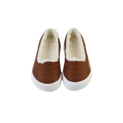 Lightweight Brown Barefoot Casual Shoes Warm Plush Lined Winter Footwear with White Non-Slip Sole