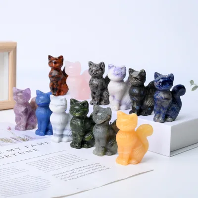 Wholesale High Quality Crystal Animal Crafts Cute Spirit Quartz Cat Amethyst Cat for Home Ornament