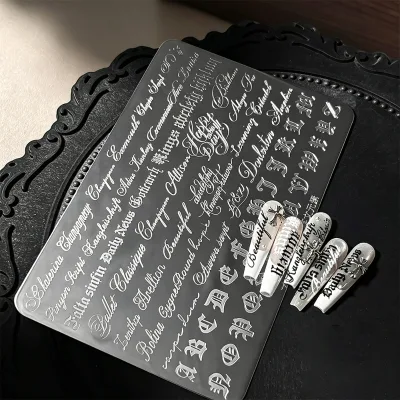 Gothic Vintage Letter Nail Stamping Plate Cursive Alphabet Stainless Steel Nail Art Stencil DIY Manicure Printing Tool