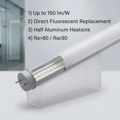 LED T8 Tube Light 4ft 1200mm Fluorescent Replacement AC100-277V 150lm/W 4000K IP20 Warehouse Supermarket 3 Year Warranty