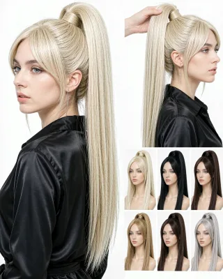 D.S Hair Premium Heat Resistant Long Straight Layered Clip-In Ponytail for Women
