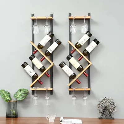 Modern Style Vertical Wall Mounted Wood KD Wine Rack Simple Wine Storage Display Cabinet Bottle Holder Dining Room Party