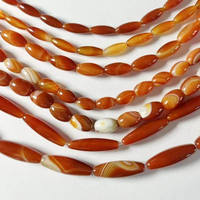 6 Sizes Available Striped Red Agate Stone Beads Rice-Shaped & Tube-Shaped for Good Luck