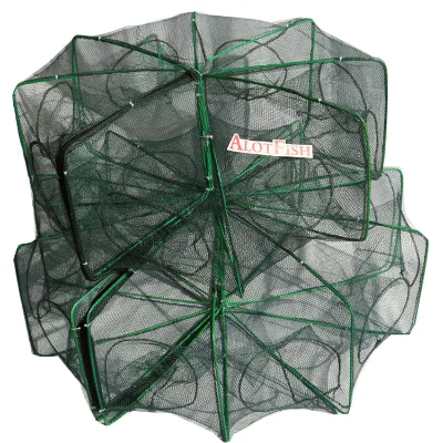 AlotFish Shrimp Cage Foldable Fishing Trap Cylinder Fish Pot With PE Net Plastic-coated Frame Zip Open